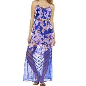 Candie's Dress Blue Floral Sheer Chevron Summer Dress Small